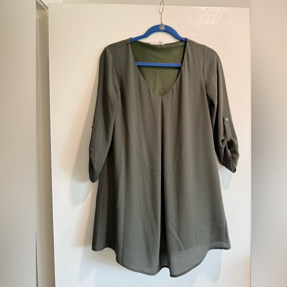 Lush Olive V-Neck Tunic Dress